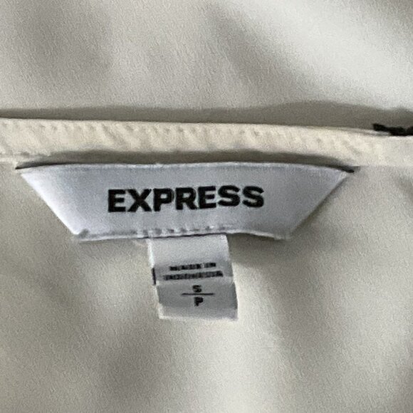 Express Top Women Sz S Ivory Black Lace Detail V-Neck Zip Front Office Career - Picture 3 of 12